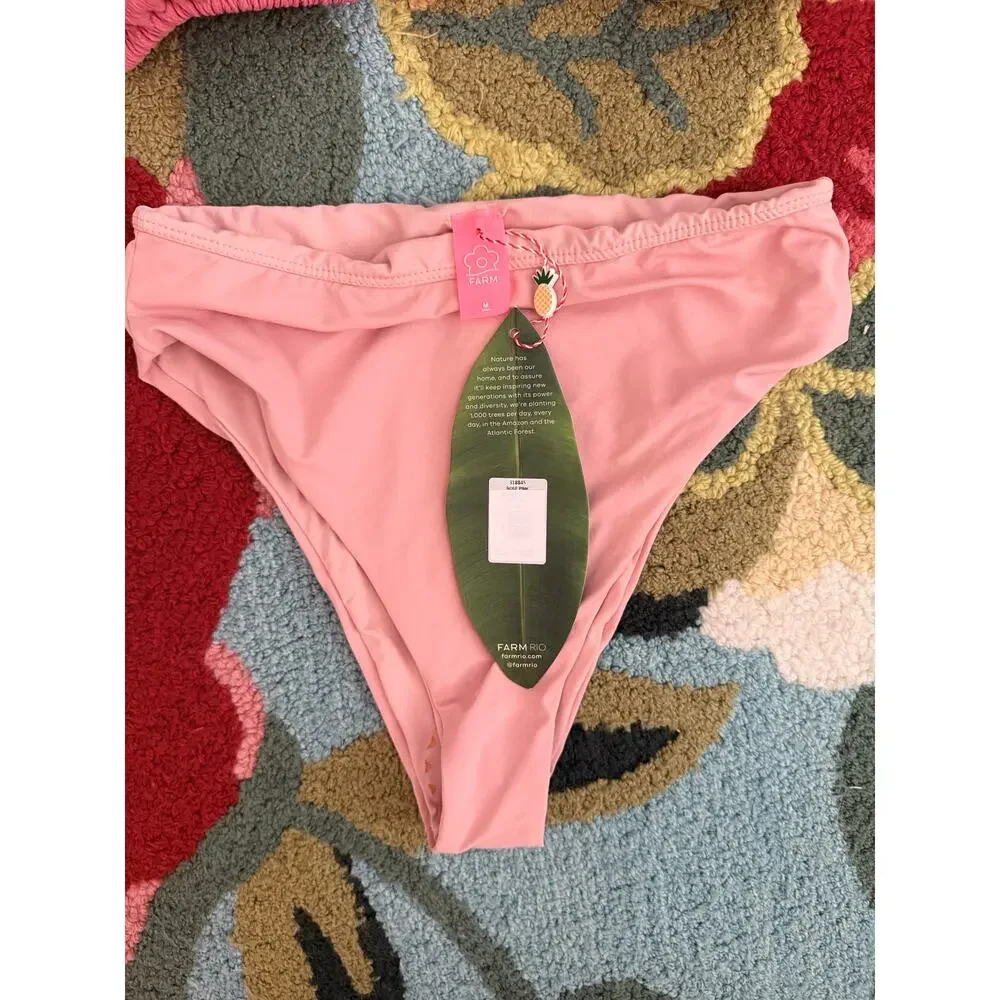 Farm Rio Rose Pink High Rise Cheeky Bikini Bottom NWT Size M $90
